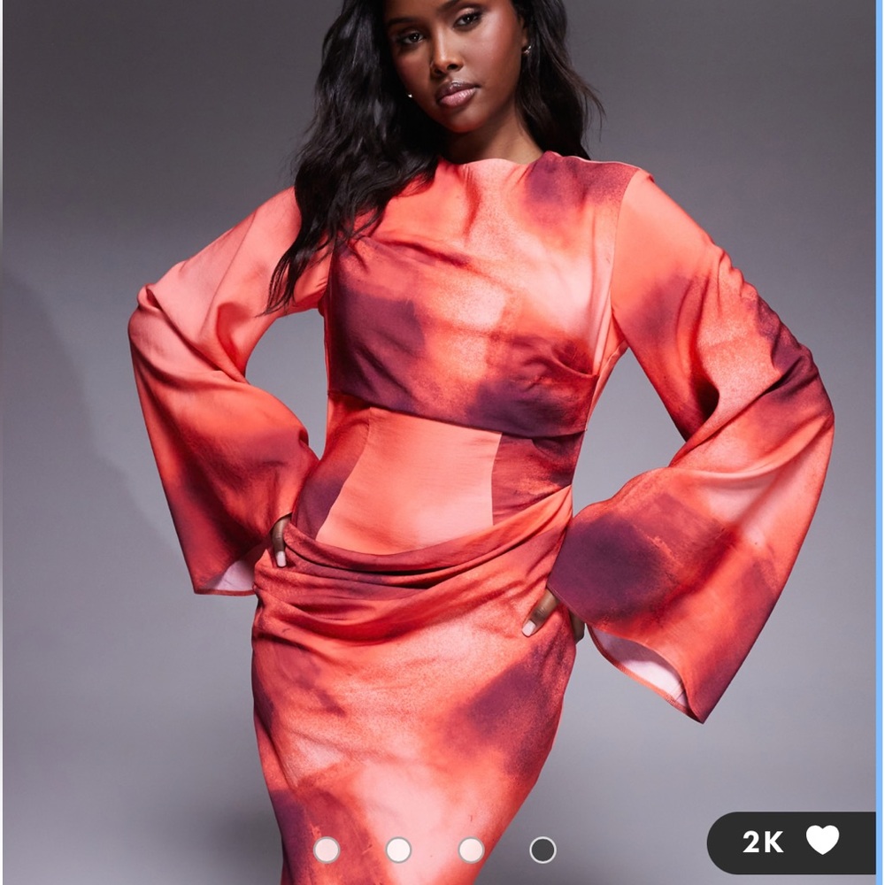 ASOS DESIGN long sleeve waisted maxi dress in abstract print